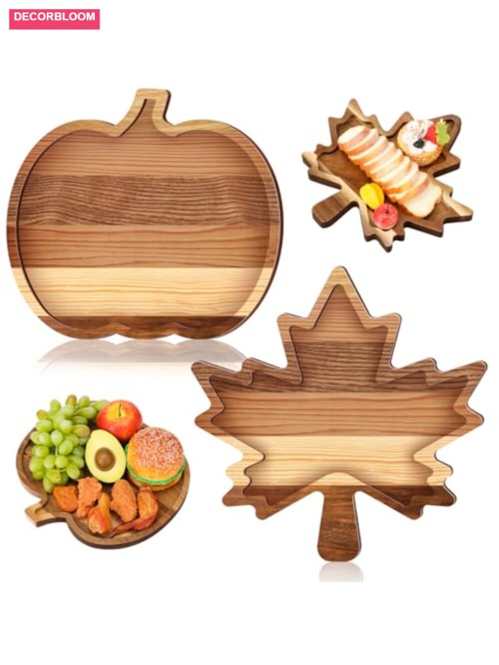 2 Pc Fall Wooden Charcuterie Serving Platters Pumpkin Maple Leaf Thanksgiving